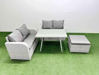 Fimous 5 Seat Outdoor Love Sofa Set Rattan Garden Furniture Set in Light Grey