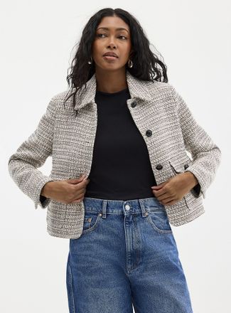 Contemporaine Womens Vanilla tweed shirt collar Blazer Jacket
