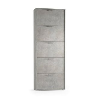 Dmora Zapatero Surfinia, Mueble De Entrada Polivalente Con 5 Puertas Abatibles, Zapatero De Doble Profundidad, 100% Made In Italy, Cm 67x28h183, Cemento, Co