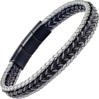 Link Up Woven Leather And Stainless Steel Bracelet in Black/grey at Nordstrom
