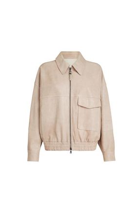 Brunello Cucinelli Glossy nappa leather outerwear jacket in Beige at Nordstrom, Size 46 It
