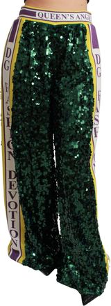 Dolce & Gabbana Green Sequin Trousers Queens Angel Womens Pants
