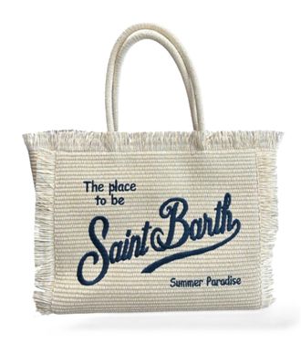 MC2 Saint Barth Rectangular Woven Tote Bag with Fringed Edges