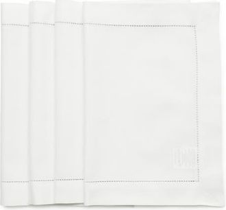 Solino Home Cotton Linen Hemstitch Placemats Set of 4, 14 x 19 Inch for Dining Table, Holiday and Everyday Table Decor in White at Nordstrom, Size