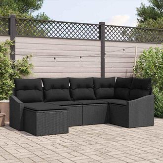 vidaXL Conjunto De Sof&aacute; De Jard&iacute;n 6 Pcs Negro Polirat&aacute;n Vidaxl