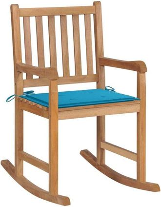 vidaXL Vidaxl - Silla Mecedora De Madera Maciza De Teca Con Coj&iacute;n Azul