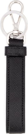 Prada Mens Logo-Plaque Saffiano Leather Key Case Black Acciaio Calfskin Cases