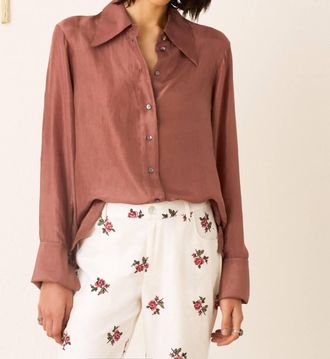 Alix of Bohemia Dana Silky Button-Down Shirt In Nude Mocha