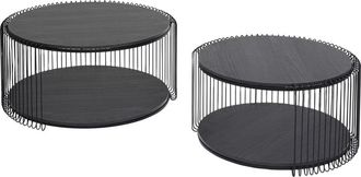 Kare Design Mesa centro wire double negro madera (2/set)