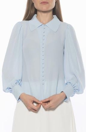 Alexia Admor Rah Covered Button-Down Top in Halogen Blue at Nordstrom Rack, Size 14