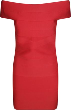 Rotate Off-the-Shoulder Mini Fitted Knit Dress with Bandage Ribbing