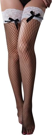 Generic Thigh High Fishnet Tights & Hosiery Nylon Stockings Women Tube Pantyhose Mesh for Home Daily Life Walking Outdoor Xmas Gifts (Black, One Size)