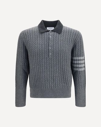 Thom Browne 4-Bar cable-knit long-sleeve Polo Sweater Male 2