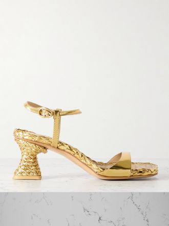 Cult Gaia Sandali In Pelle Metallizzata E Rafia Javiera - Oro