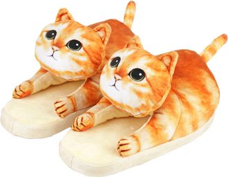 Generic Funny Cat Slippers for Women, 3D Animal Slippers for Home, Warm Winter Cute Comfy House Non-Slip Shoes Christmas Gifts (A, One Size, Adult, Women, Med