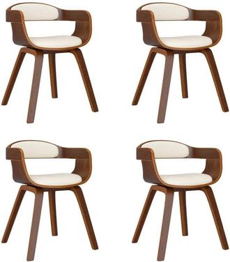 vidaXL Sillas De Comedor 4 Uds Madera Curvada Y Cuero Sint&eacute;tico Crema Vidaxl