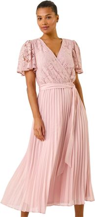 Roman Womens Lace Detail Wrap Midi Dress - Pink - Size 14 UK