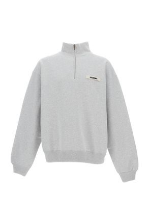 Jacquemus Grosgrain-Embellished Zip-Up Sweater in Soft Cotton Fleece