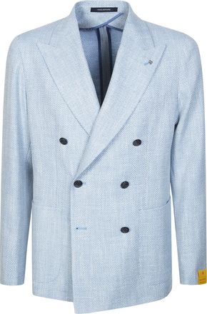 Tagliatore Light Blue Herringbone Wool-Blend Blazer