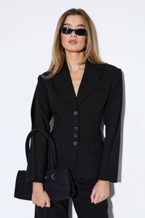 Misspap Womens Premium Pleated Sleeve Blazer Co-Ord - Black - Size 14 UK