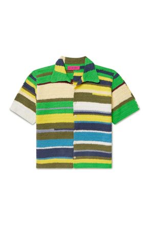 The Elder Statesman Striped Crocheted Organic Cotton Shirt