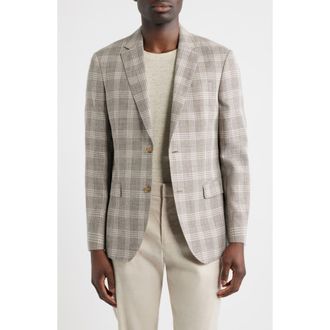 Nordstrom Henrik Trim Fit Plaid Slub Linen & Cotton Blend Sport Coat in Tan Enzo Plaid at Nordstrom, Size 40 Regular