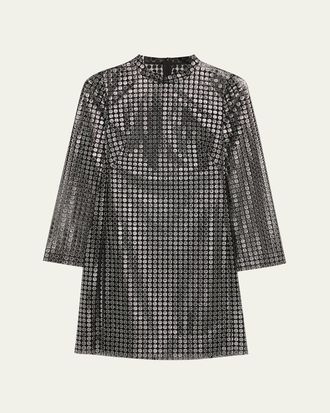 Akris Metallic Dot-Embroidered Tulle Mini Dress