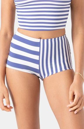 Roxy Stripe Out Short Bikini Bottoms in Bijou Blue at Nordstrom, Size Small