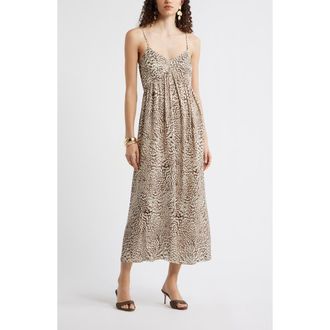 Nordstrom Strappy Gathered Midi Dress in Beige- Brown Global at Nordstrom, Size Xx-Large
