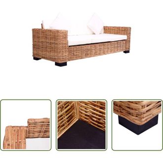vidaXL Rattan naturale - Divano da Giardino a 3 Posti in Rattan Naturale