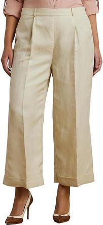 Lauren Ralph Lauren Plus Size Linen-Blend Twill Wide-Leg Pants Womens Casual Pants Ivory/Beige : 14W 26, Linen/Twill/Viscose