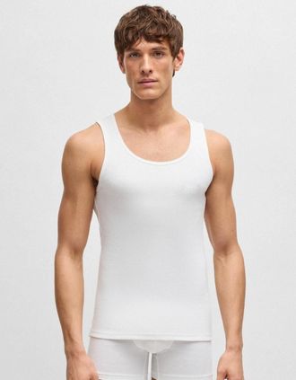 HUGO BOSS Mens BOSS Orange Mens Cotton Tank Tops with Embroidered Logos - White 100 - Size: 40/Regular