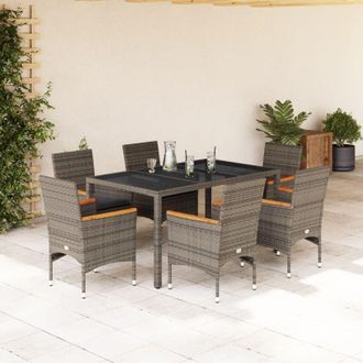 vidaXL Set Comedor Jard&iacute;n 7 Pzas Y Cojines Rat&aacute;n Sint&eacute;tico Vidrio Gris Vidaxl