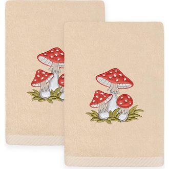 Linum Home Textiles Set of 2 Spring Mushrooms Embroidered Turkish Cotton Hand Towels in Sand at Nordstrom Rack