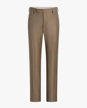 Zanella Mens Parker Flat Front Sharkskin Wool Trouser In Light Beige
