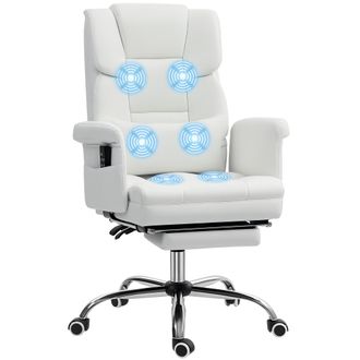 OEM Silla De Oficina Con 6 Puntos De Masaje Reposapi&eacute;s Retr&aacute;ctil Altura Ajustable Control Remoto Y Soporte Lumbar Blanco