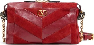 Valentino Garavani Panthea Small Shoulder Bag In Suede And Nappa With Chevron Pattern