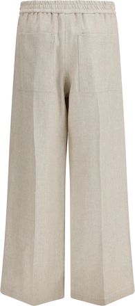 Brunello Cucinelli Womens Elasticated-Waistband Pants Beige-Panama Linen; Cotton Beige/panama Trousers