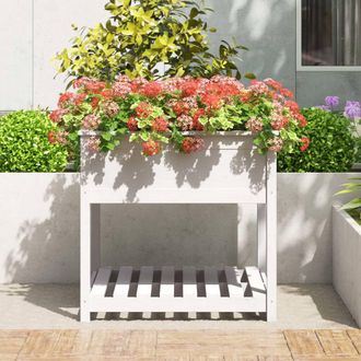 Berkfield Home Planter with Shelf White 82.5x82.5x81 cm Solid Wood Pine