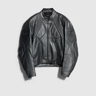 Gucci Grainy Laminated Bull Leather Jacket, Size XL, Grey
