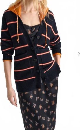 Dorothee Schumacher Sporty Statements Cardigan In Navy/ Orange