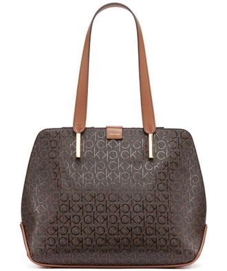 Calvin Klein Womens Triple Compartment Tote Audrey Tote Bag with Three Compartments, Brown/Khaki/Caramel, One Size