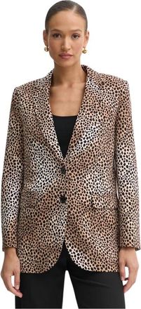 Michael Kors Blazer van stretchcr&ecirc;pe met cheetahprint - Dames - Blazers - Bruin - XL - Leer - Jassen