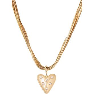 Brook & York Bianca Faux Pearl Heart Pendant Necklace in Gold at Nordstrom