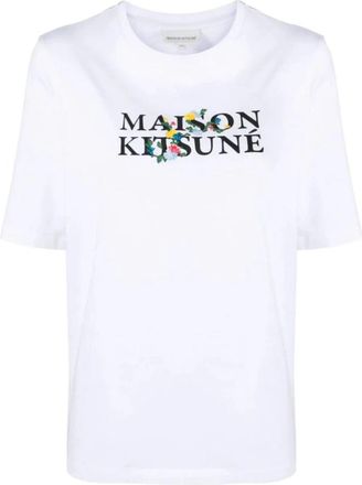 Maison Kitsun&eacute; Classic Logo Flowers Print T-Shirt - Dames - T-shirts - Wit - M - Katoen - Tops