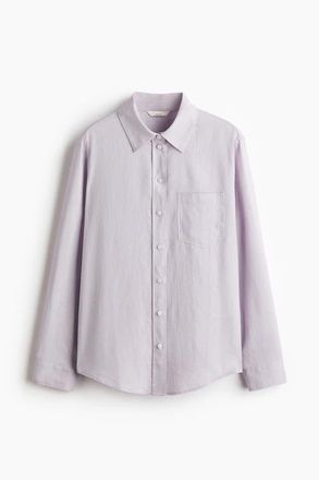 H&M Linen-blend Shirt in Light Purple at Nordstrom, Size Medium