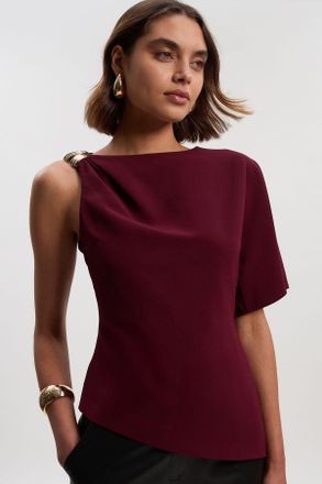 Karen Millen Womens Soft Tailored Trim Detail Asymmetric Top - Burgundy - Size 6 UK