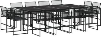 vidaXL 13 Piece Garden Dining Set Black Poly Rattan Vidaxl