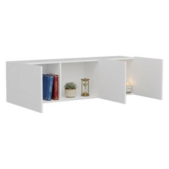 Dmora Mueble Para Tv Osidda, 3 Puertas, 3 Compartimentos, Apertura Abatible, 150x31x44h Cm Blanco