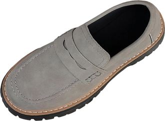 Generic Gray Women Casual Frosted Round Toe Platform Loafers with Thick Heel Mid Height Suitable for Various Activities